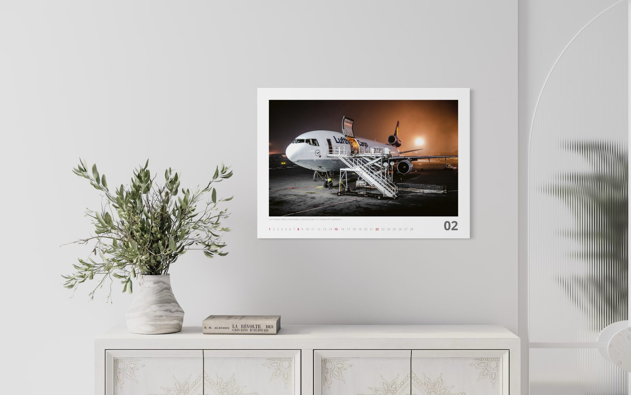 AIRLINER CALENDAR 2026 - FEBRUARY hanging on a wall